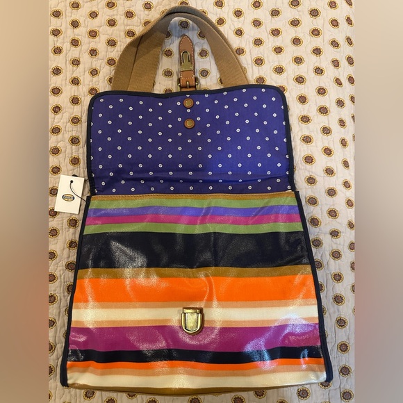 Fossil Keyper Flap Stripe Coated Canvas w/ Leather Trim Crossbody Messenger NWT - Picture 3 of 9